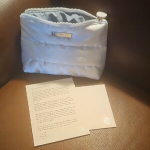 Rare Beauty Something Rosy White And Blue Lined Quilted Makeup Bag